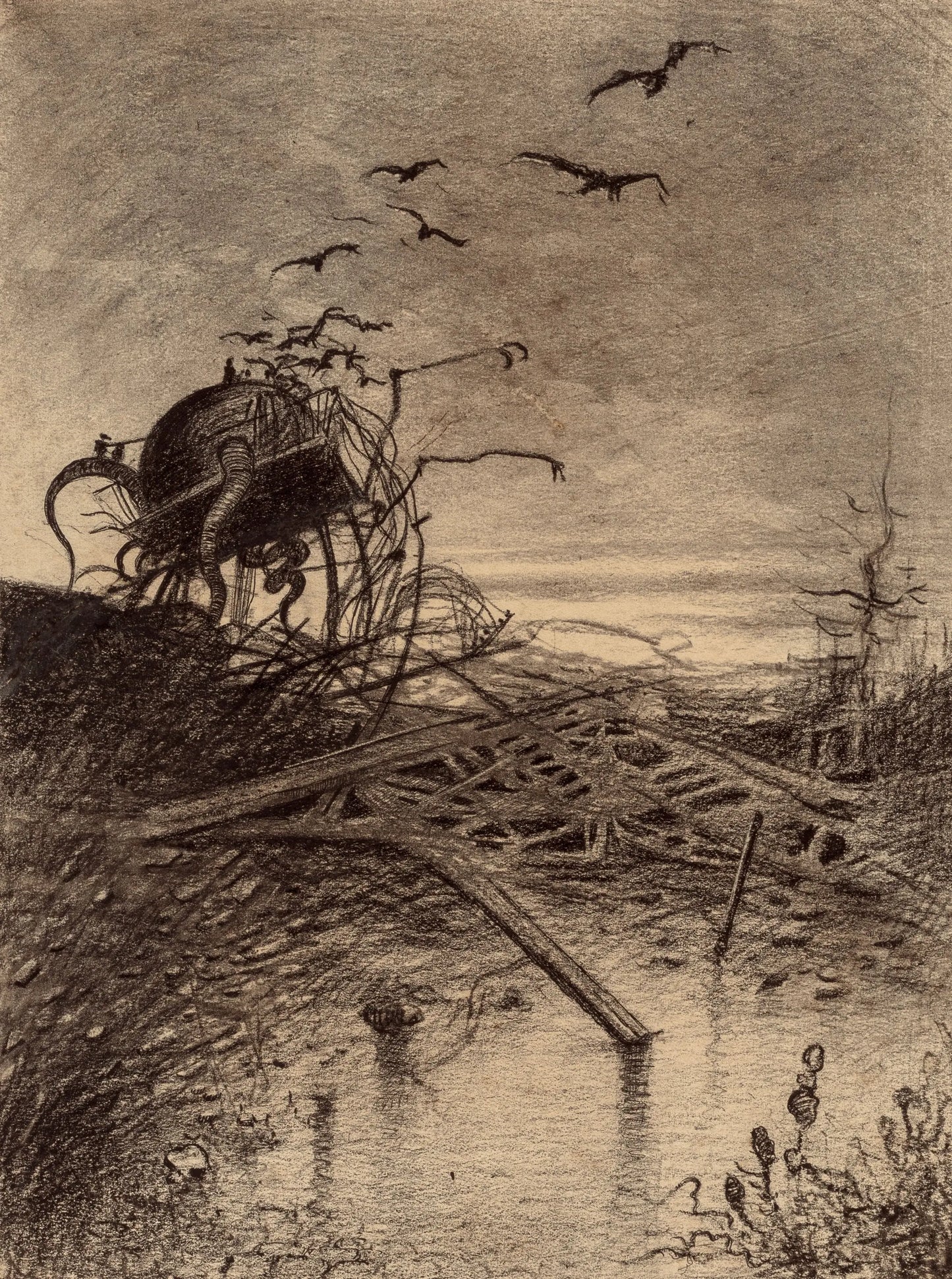 {{ product_title }} Fine Art Print | {{ product_vendor }} Jakero77 Henrique Alvim Correa - Wrecked Martian Handler UFO (1906) Fine Art Print Art Print  Jakero77