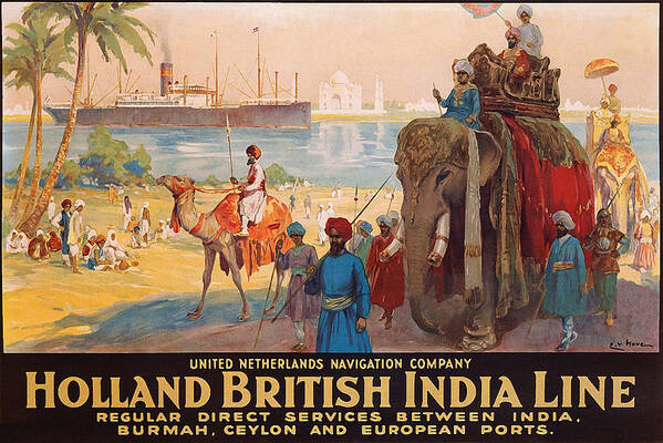 Holland British India Line Vintage Steamer Travel Poster 1930 Fine Art Print