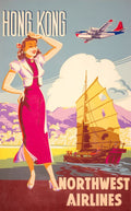 Hong Kong Northwest Airlines Vintage Travel Wall Art 1950 Fine Art Print