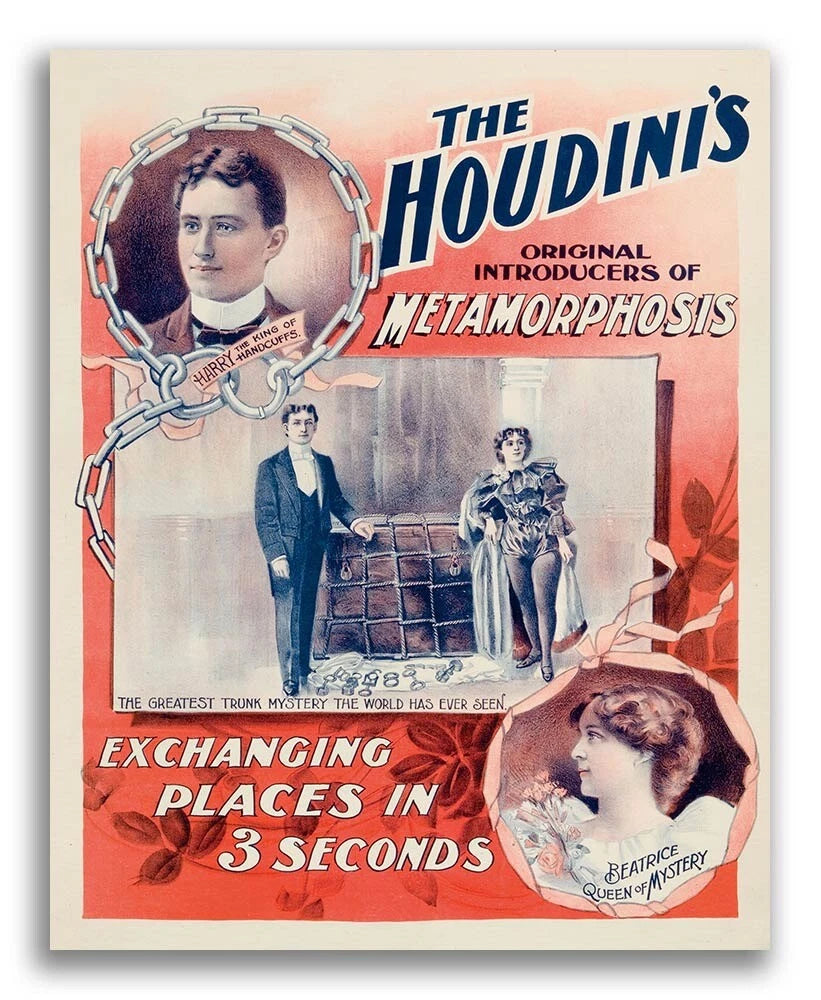Houdini "Metamorphosis" Trunk Escape Vintage Magic Poster 1895 Fine Art Print