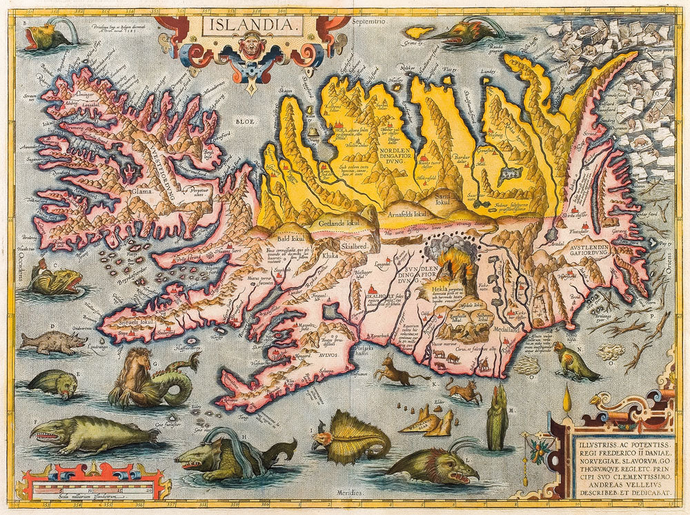 Iceland Sea Monsters Historic Exploration Map Vintage 1590 Fine Art Print