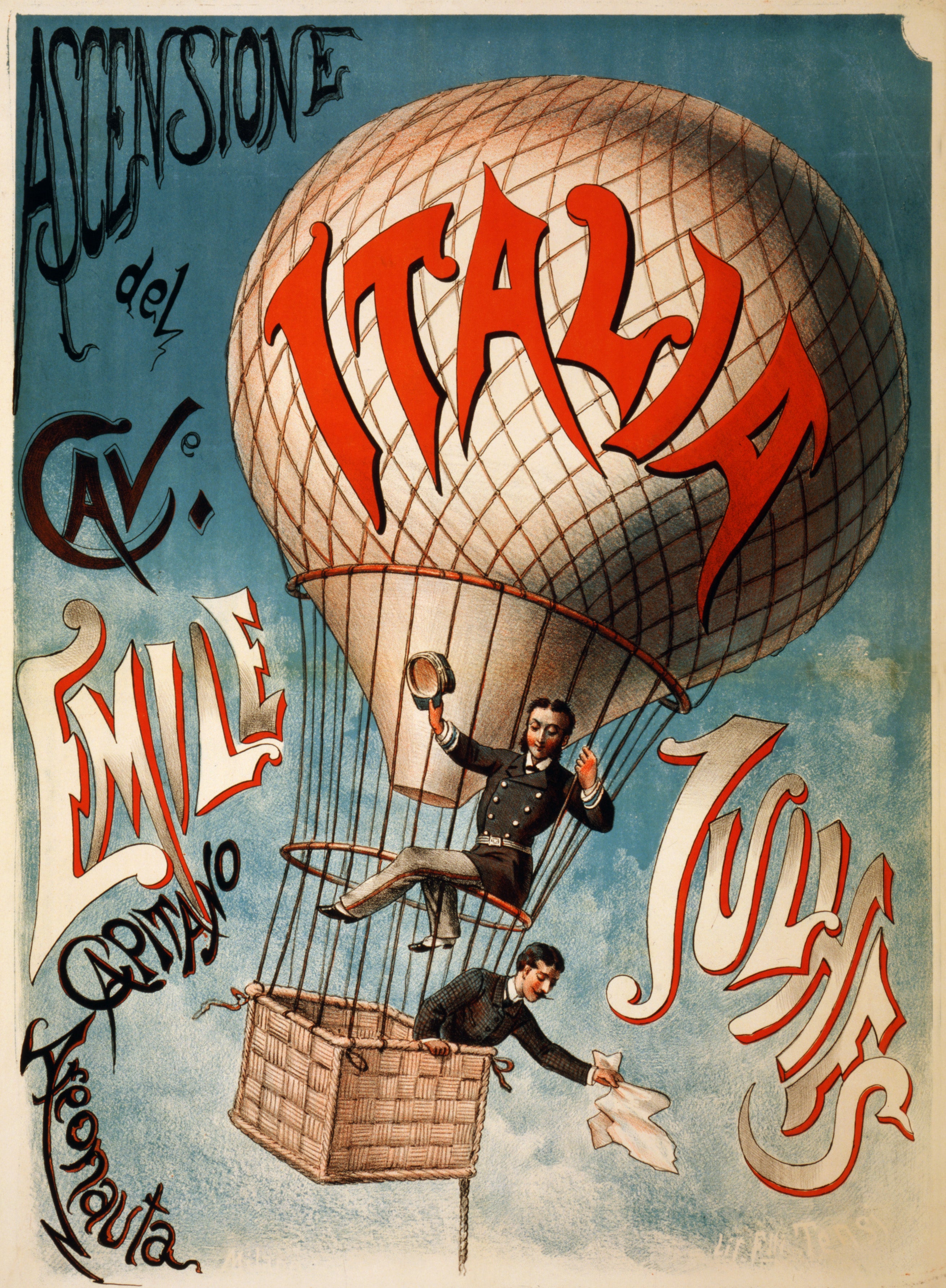 Italian Hot Air Balloon Vintage Aviation Wall Art 1890 Fine Art Print