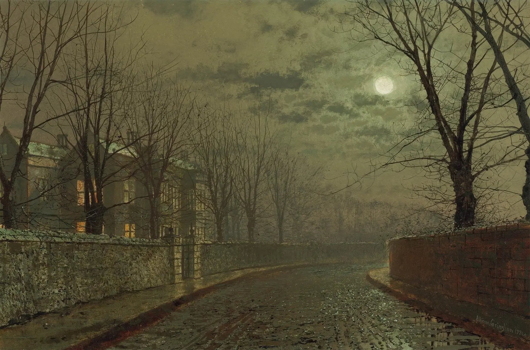 {{ product_title }} Fine Art Print | {{ product_vendor }} Jakero77 John Atkinson Grimshaw - A Moonlit Street (1882) - 17" x 22" Fine Art Print Art Print  Jakero77