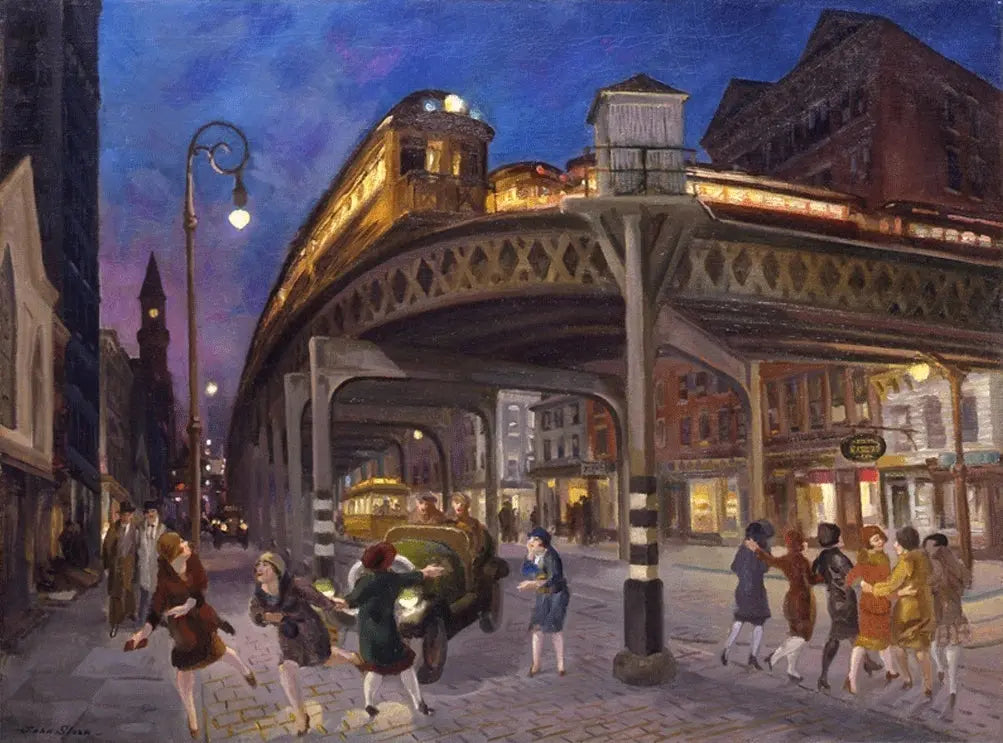 {{ product_title }} Fine Art Print | {{ product_vendor }} Jakero77 John Sloan - 6th Ave Elevated at 3rd St. (1928) NYC Train - 17" x 22" Art Print Art Print  Jakero77