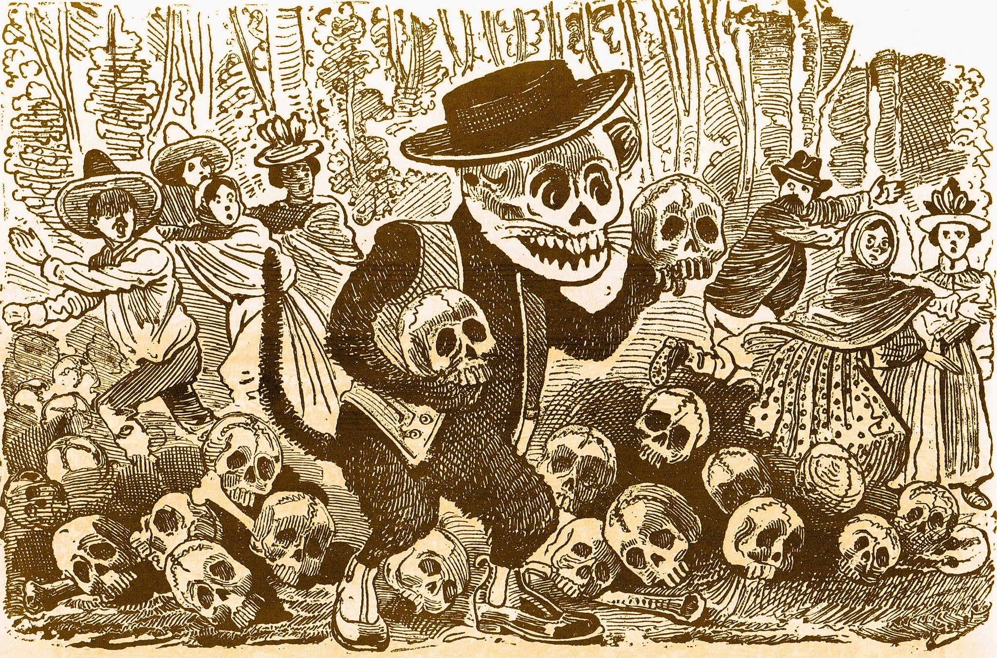 {{ product_title }} Fine Art Print | {{ product_vendor }} Jakero77 Jose Guadalupe Posada - Cat Calavera (circa 1890) - 17" x 22" Fine Art Print Art Print  Jakero77