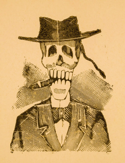 {{ product_title }} Fine Art Print | {{ product_vendor }} Jakero77 Jose Guadalupe Posada - Dapper Calavera Smoking Cigar (1910) - 17"x22" Art Print Art Print  Jakero77