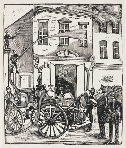 {{ product_title }} Fine Art Print | {{ product_vendor }} Jakero77 Jose Guadalupe Posada - Firemen Putting Out Fire (1890) - 17"x22" Fine Art Print Art Print  Jakero77