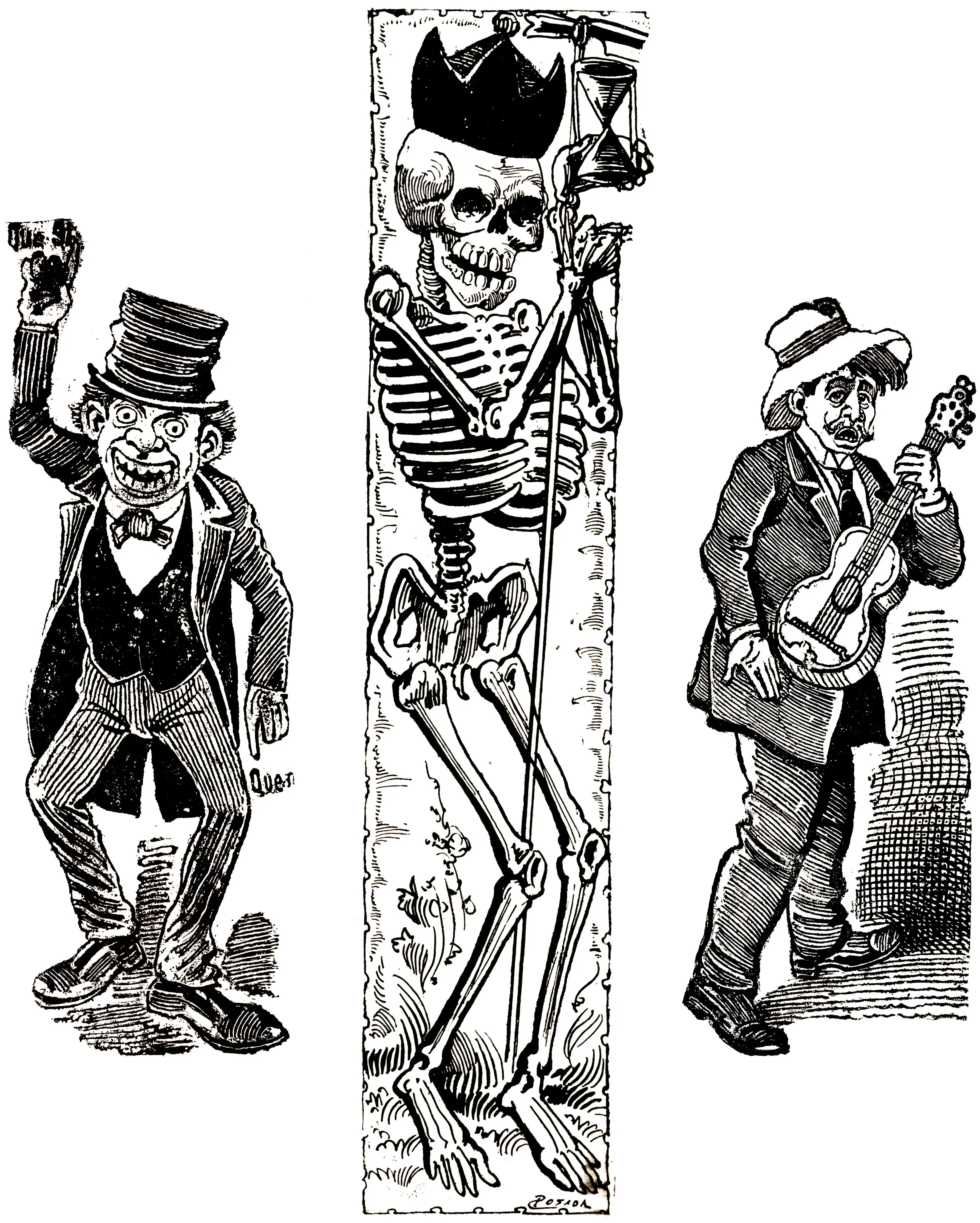 {{ product_title }} Fine Art Print | {{ product_vendor }} Jakero77 Jose Guadalupe Posada - Madman Skeleton & Musician (1890) - 17" x 22" Art Print Art Print  Jakero77