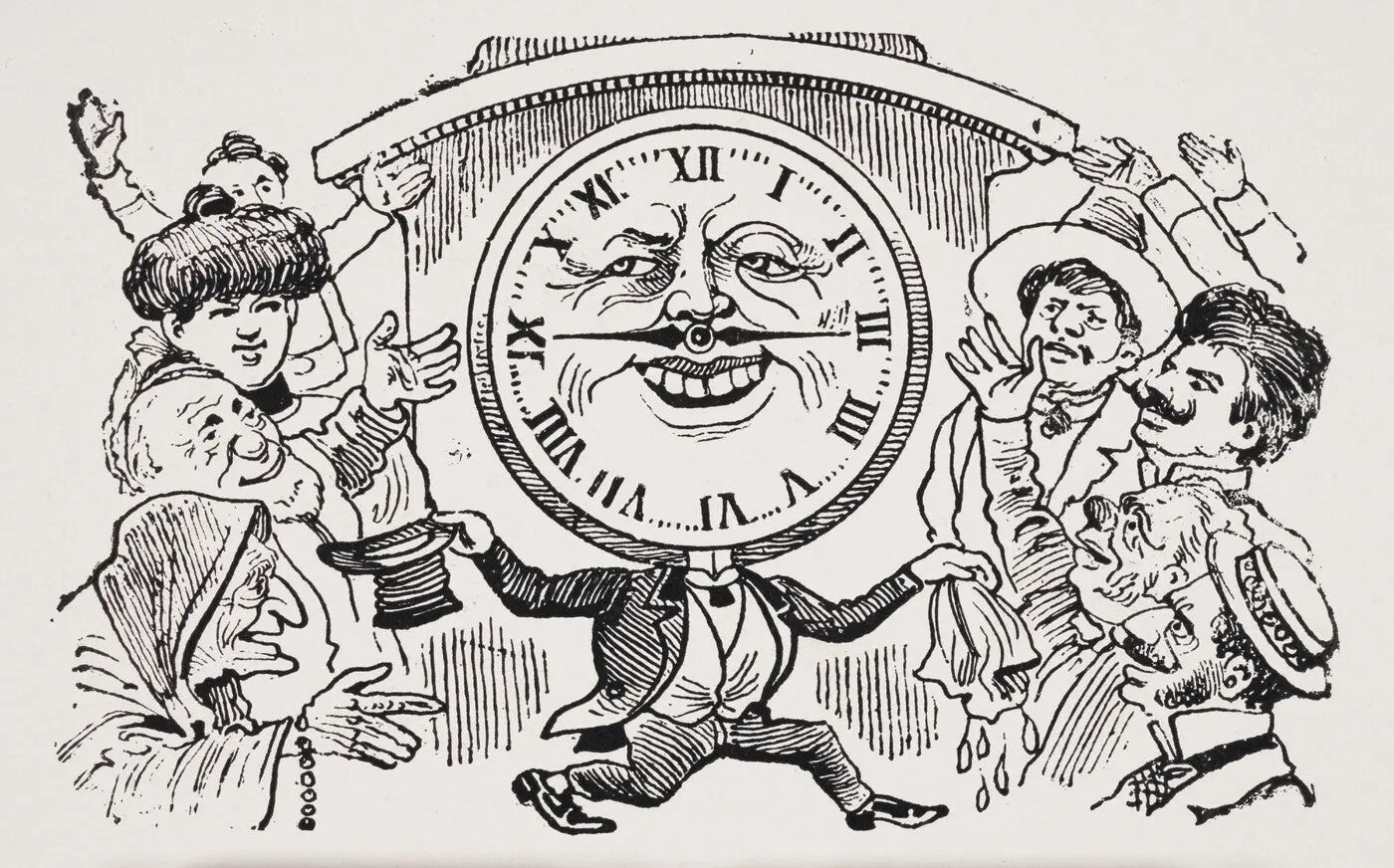 {{ product_title }} Fine Art Print | {{ product_vendor }} Jakero77 Jose Guadalupe Posada - Sad & Funny Farewell to Cathedral Clock (1905) - 17"x22" Fine Art Print Art Print  Jakero77