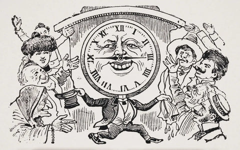 {{ product_title }} Fine Art Print | {{ product_vendor }} Jakero77 Jose Guadalupe Posada - Sad & Funny Farewell to Cathedral Clock (1905) - 17"x22" Fine Art Print Art Print  Jakero77