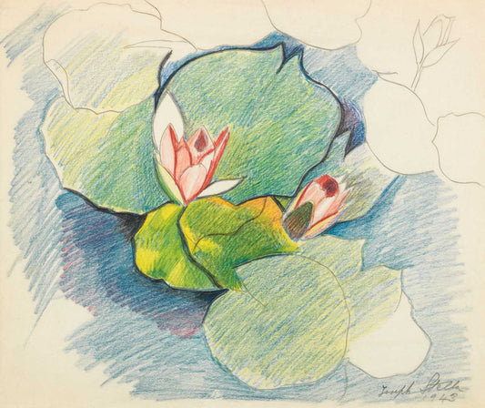 {{ product_title }} Fine Art Print | {{ product_vendor }} Jakero77 Joseph Stella - Two Pink Waterlilies (1943) - 17" x 22" Fine Art Print Art Print  Jakero77