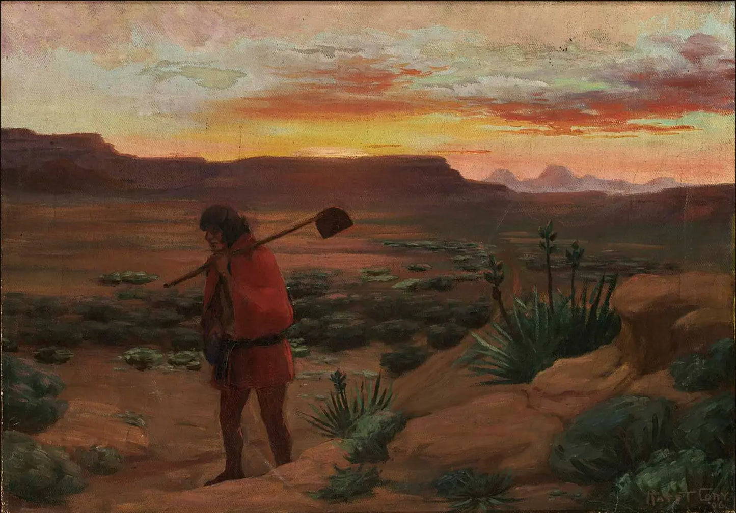 {{ product_title }} Fine Art Print | {{ product_vendor }} Jakero77 Kate Cory - Indian with Hoe (1906) Old West Sunset - 17" x 22" Fine Art Print Art Print  Jakero77