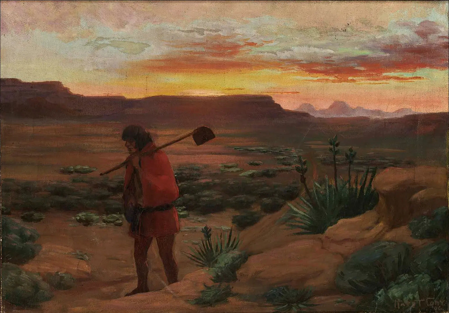 {{ product_title }} Fine Art Print | {{ product_vendor }} Jakero77 Kate Cory - Indian with Hoe (1906) Old West Sunset - 17" x 22" Fine Art Print Art Print  Jakero77