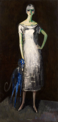 {{ product_title }} Fine Art Print | {{ product_vendor }} Jakero77 Kees van Dongen - Portrait Miss Dumarest & The Blue Dog (1919) - 17" x 22" Print Art Print  Jakero77