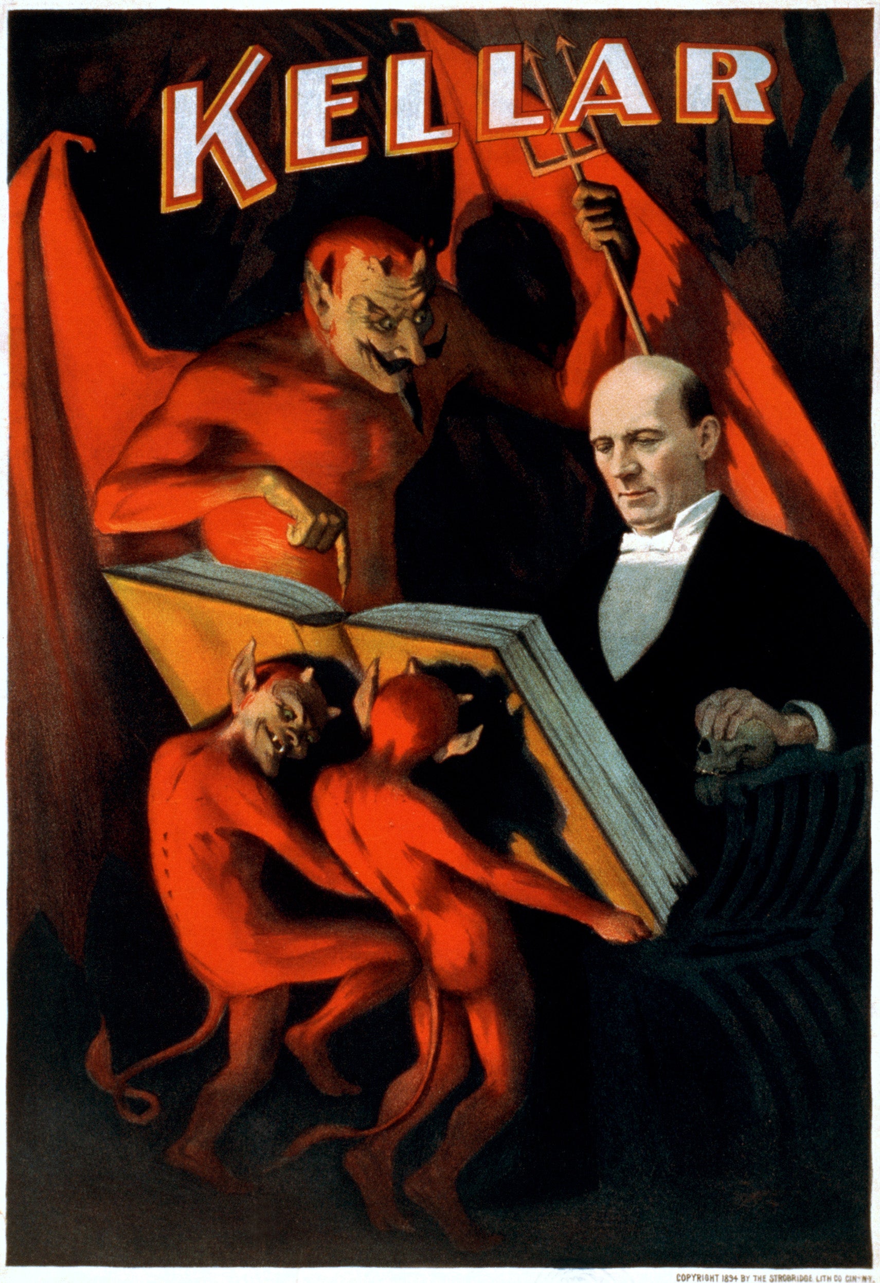 Kellar Reads with the Devil Vintage Magic Show Poster 1890 Fine Art Print