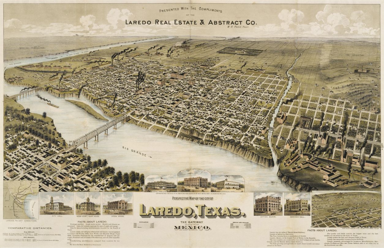 Laredo Texas Vintage Panoramic City Map Poster 1892 Fine Art Print