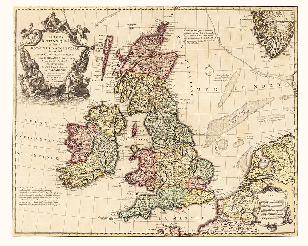 Great Britain and Ireland Large Wall Map Poster 1700 Fine Art Print