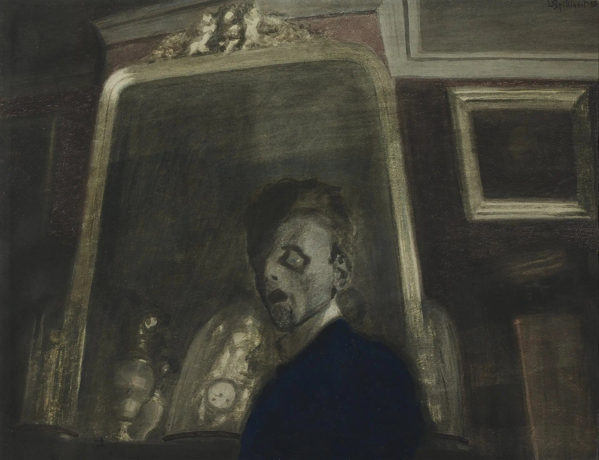 {{ product_title }} Fine Art Print | {{ product_vendor }} Jakero77 Léon Spilliaert - Self Portrait Infront of Mirror (1908) Creepy Fine Art Print Art Print  Jakero77