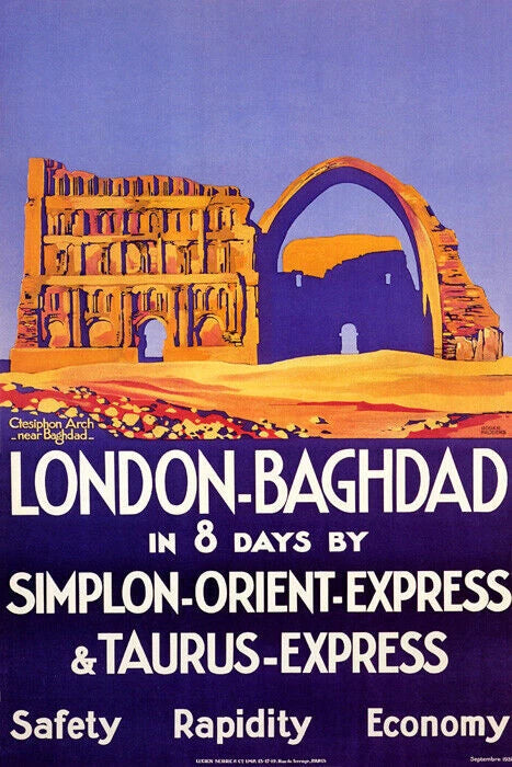 London to Baghdad Iraq Vintage Style Train Travel Poster 1931  Fine Art Print