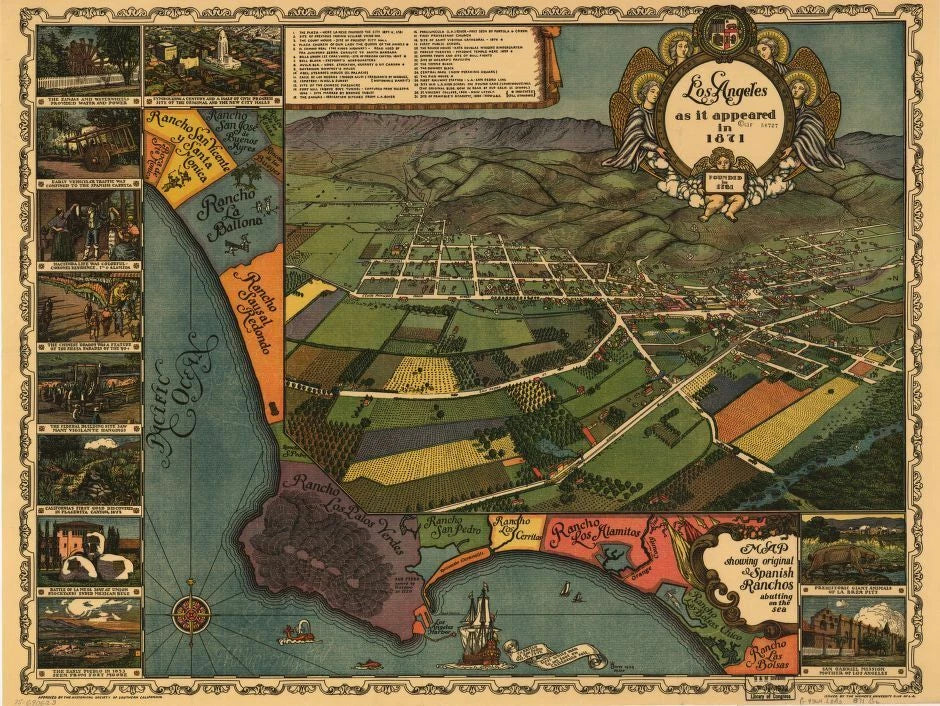 Los Angeles California Historic Panoramic Town Map 1871 Fine Art Print