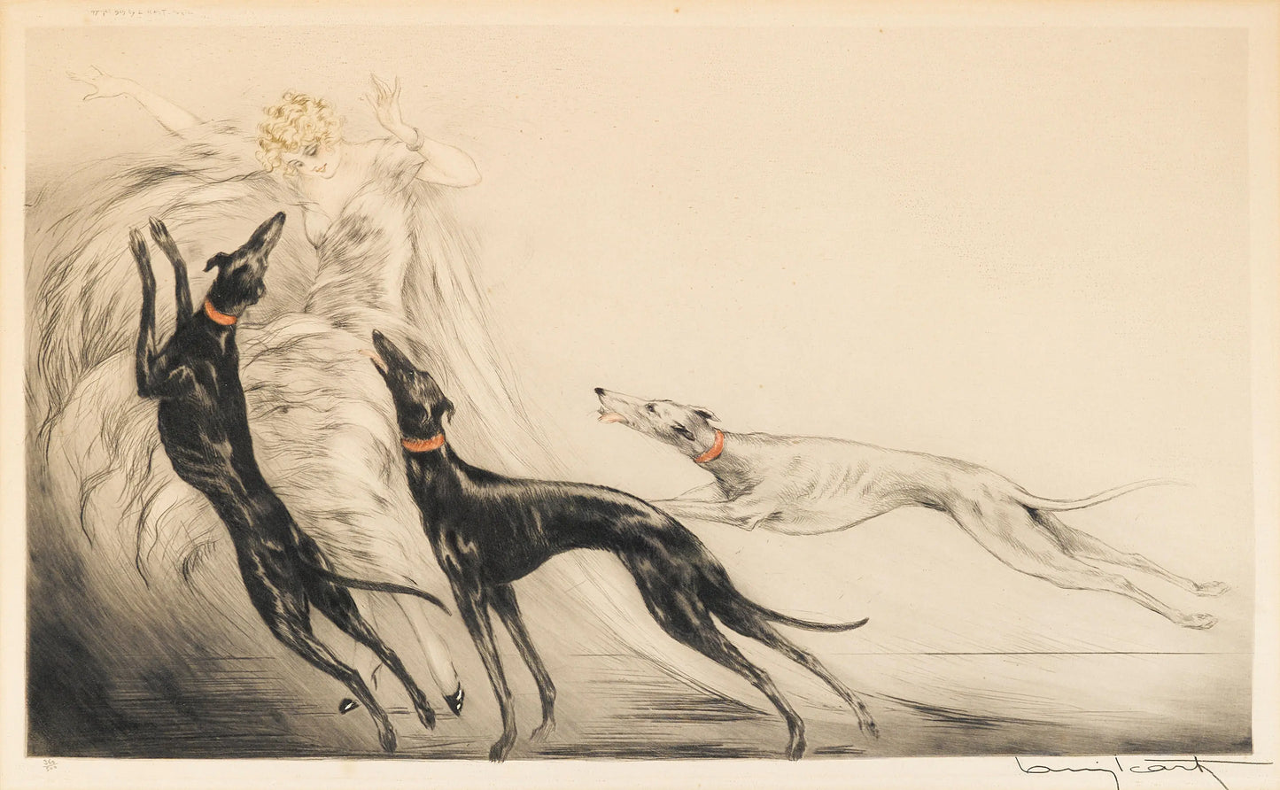 {{ product_title }} Fine Art Print | {{ product_vendor }} Jakero77 Louis Icart - Coursing II (1929) French Woman & Dogs - 17" x 22" Fine Art Print Art Print  Jakero77