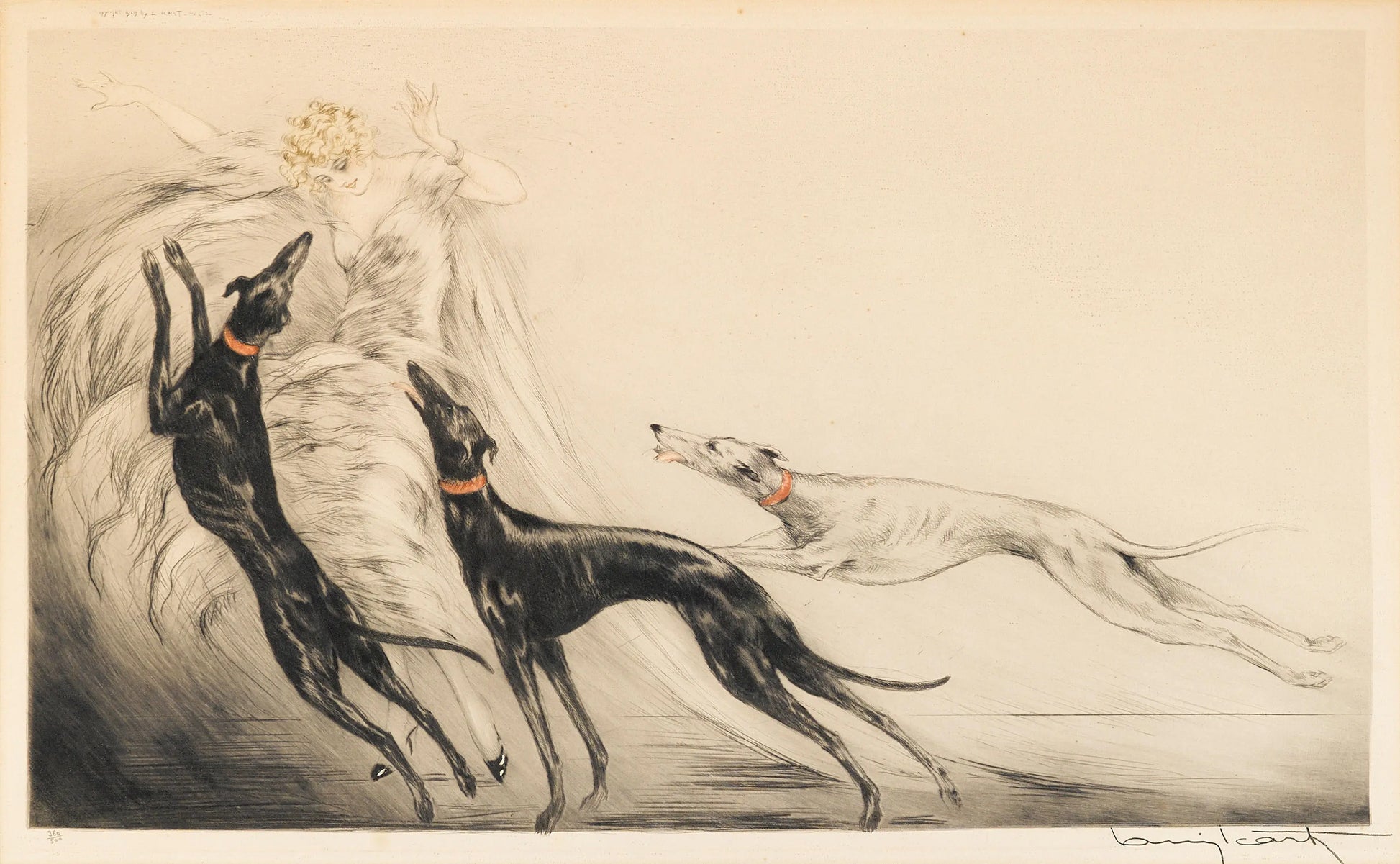 {{ product_title }} Fine Art Print | {{ product_vendor }} Jakero77 Louis Icart - Coursing II (1929) French Woman & Dogs - 17" x 22" Fine Art Print Art Print  Jakero77