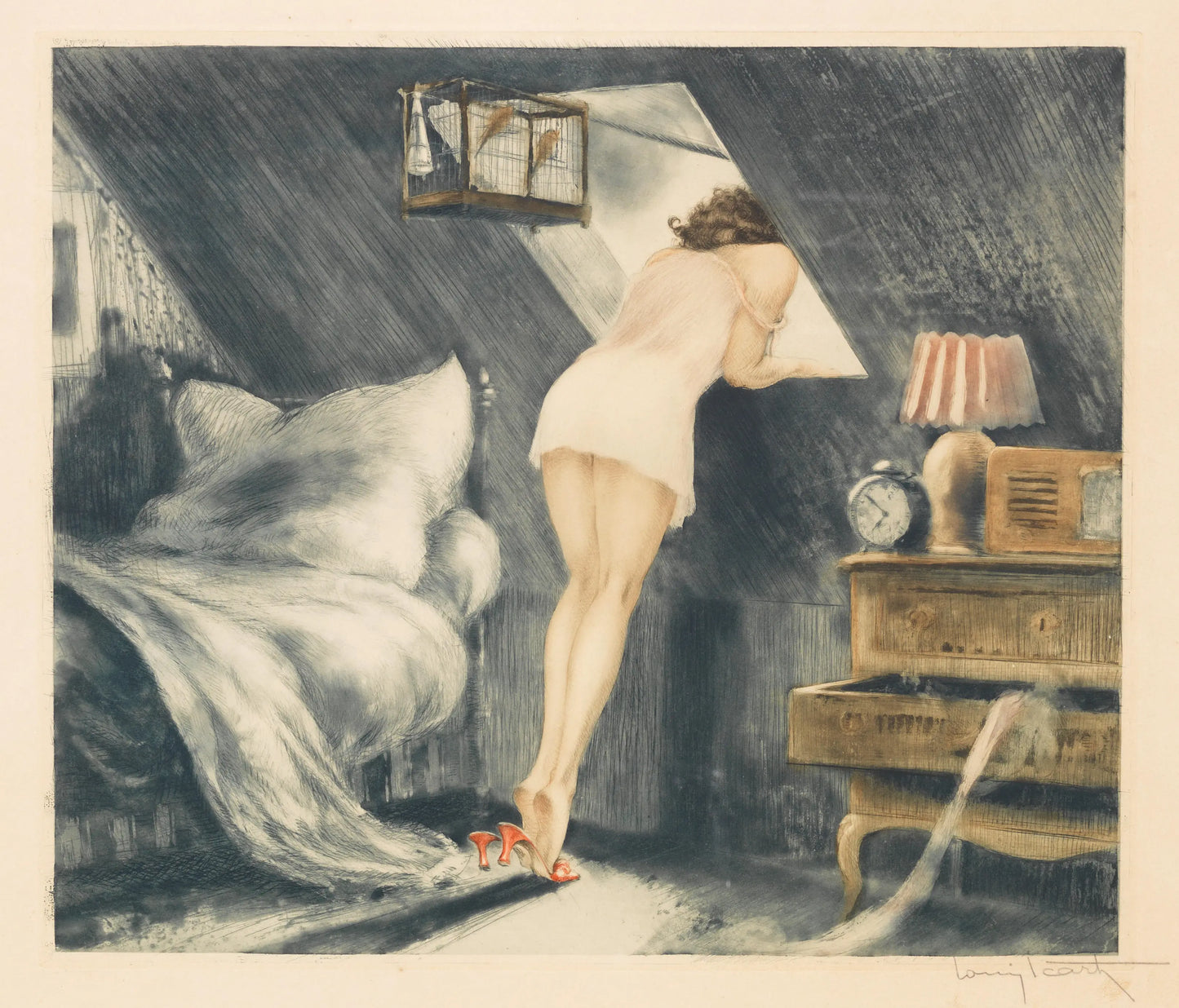 {{ product_title }} Fine Art Print | {{ product_vendor }} Jakero77 Louis Icart - The Attic Room (1940) Fine Art Print Art Print  Jakero77