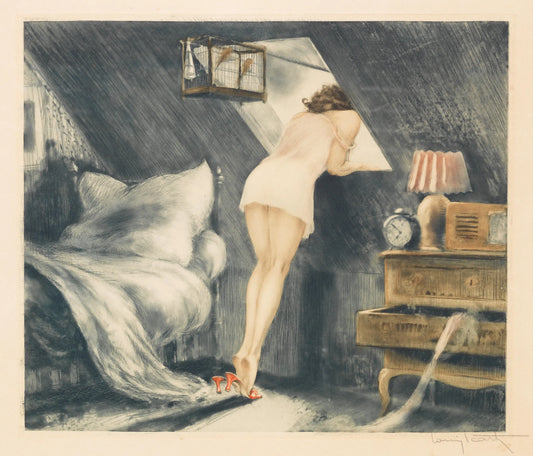 {{ product_title }} Fine Art Print | {{ product_vendor }} Jakero77 Louis Icart - The Attic Room (1940) Fine Art Print Art Print  Jakero77