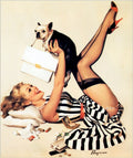 Gil Elvgren Lucky Dog Pin-Up Girl & Pug Vintage Poster 1957 Fine Art Print