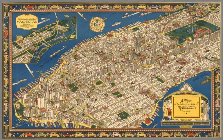 Manhattan New York City Pictorial Map Print Vintage 1926 Fine Art Print