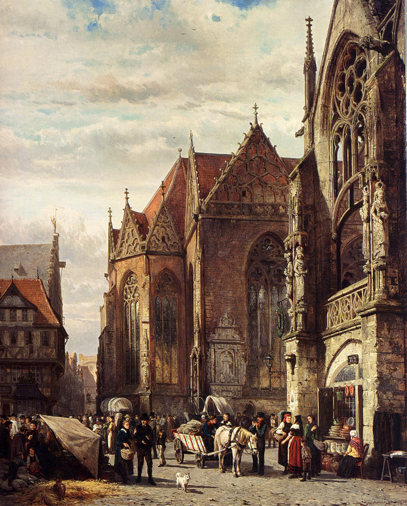 Cornelis Springer Many Figures On The Market Square 1874 Fine Art Print