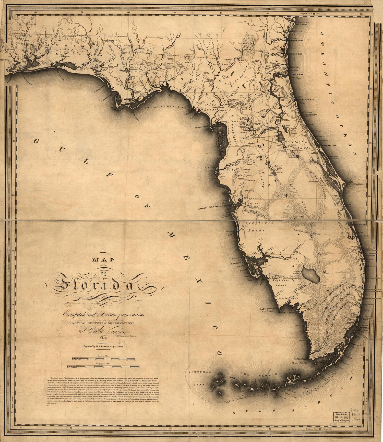 Charles Vignoles Map of Florida Poster 1823 Fine Art Print