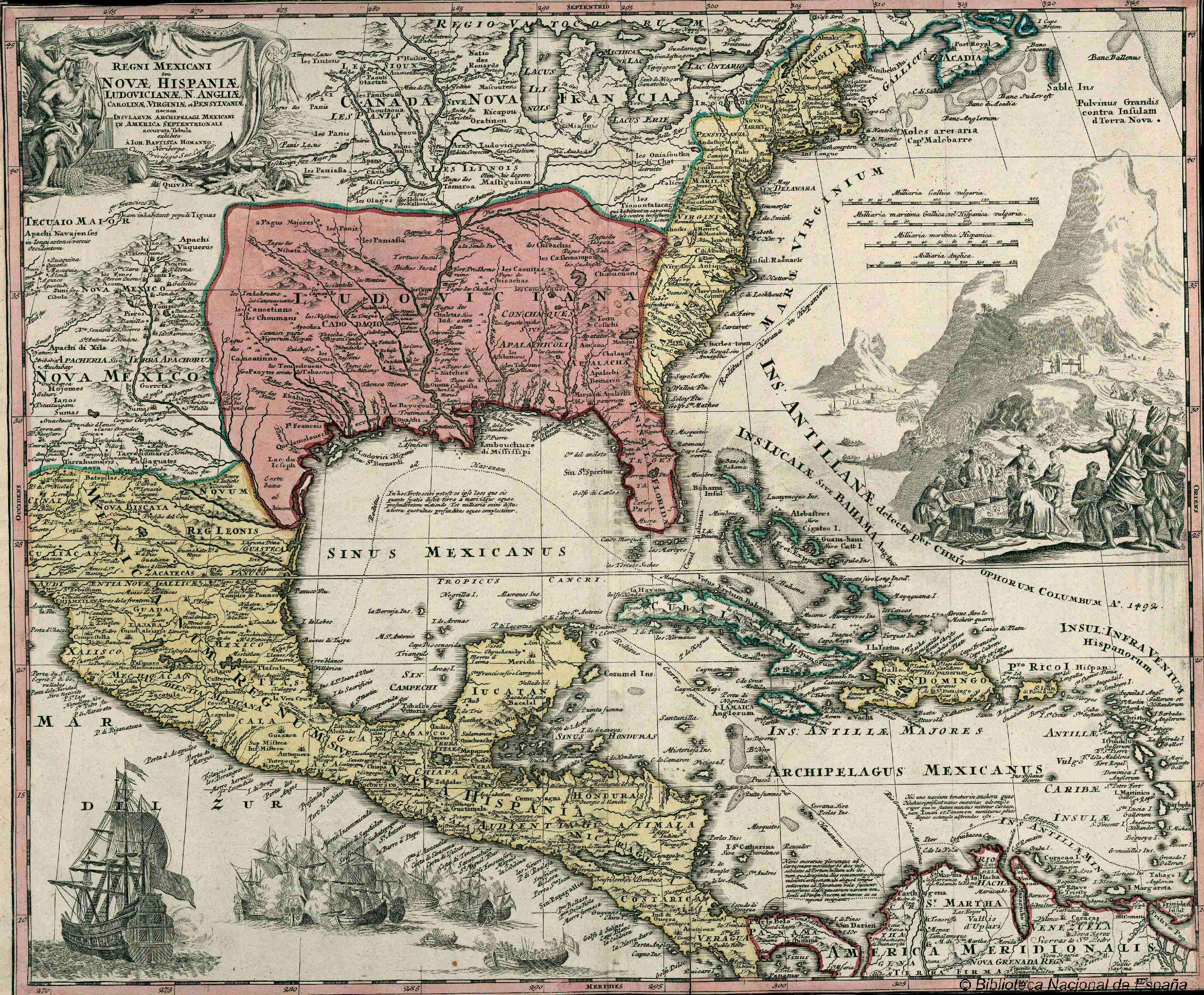 Map of New Spain (Novae Hispania) North America 1750 Fine Art Print