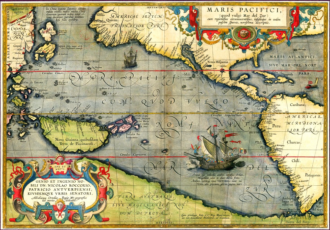 Pacific Ocean & Americas Antique World Map Poster 1589 Fine Art Print