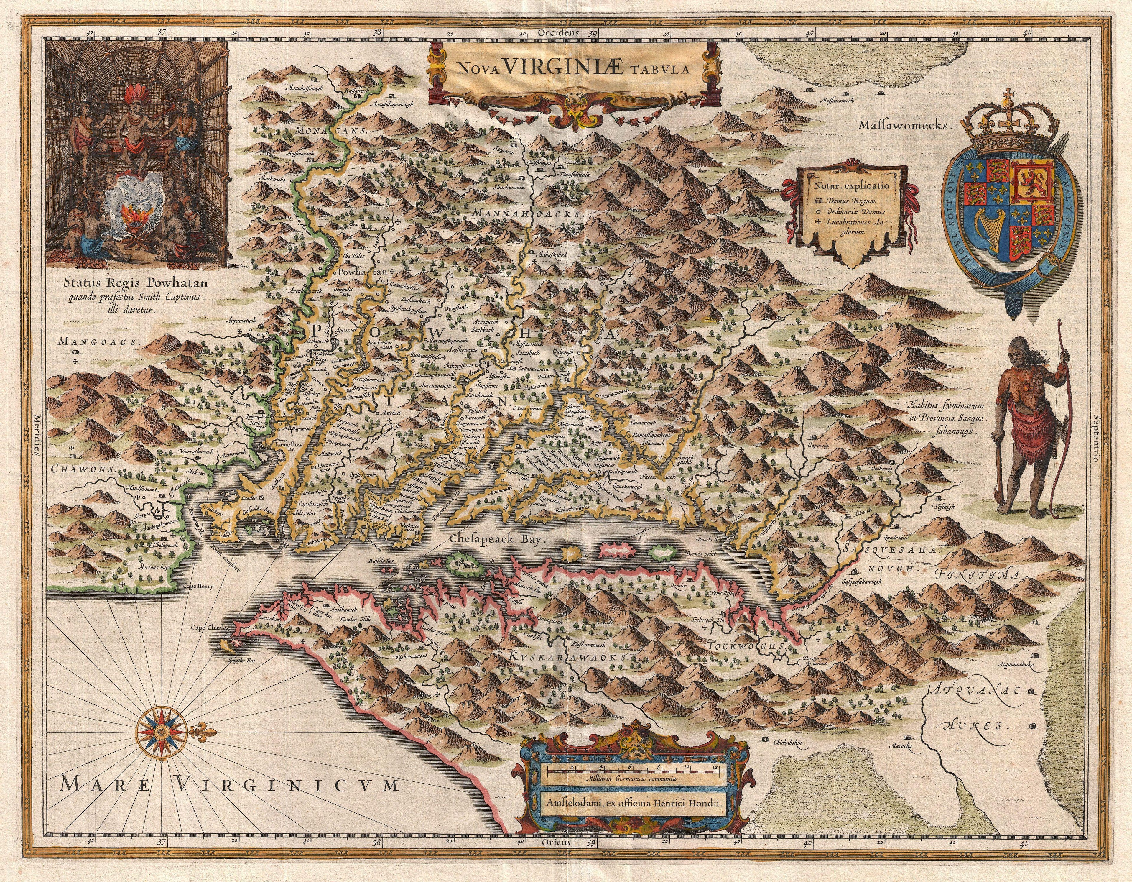 Map of the Virginia Colonies Chesapeake Bay Poster 1630 Fine Art Print