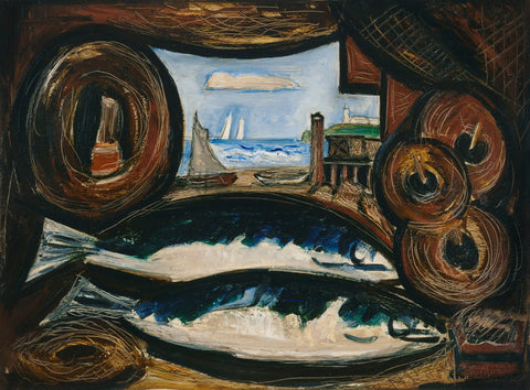 {{ product_title }} Fine Art Print | {{ product_vendor }} Jakero77 Marsden Hartley - New England Sea View Fish House (1934) Fine Art Print Art Print  Jakero77