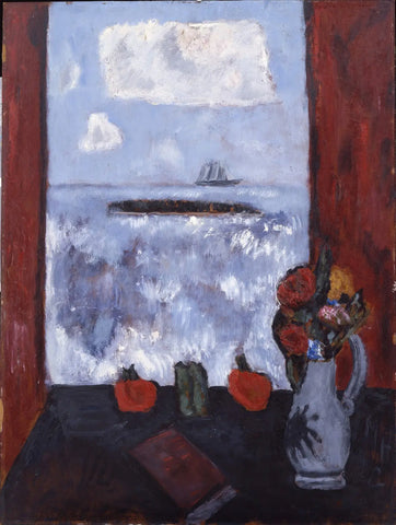 {{ product_title }} Fine Art Print | {{ product_vendor }} Jakero77 Marsden Hartley - Summer Sea Window Red Curtain (1942) Fine Art Print Art Print  Jakero77
