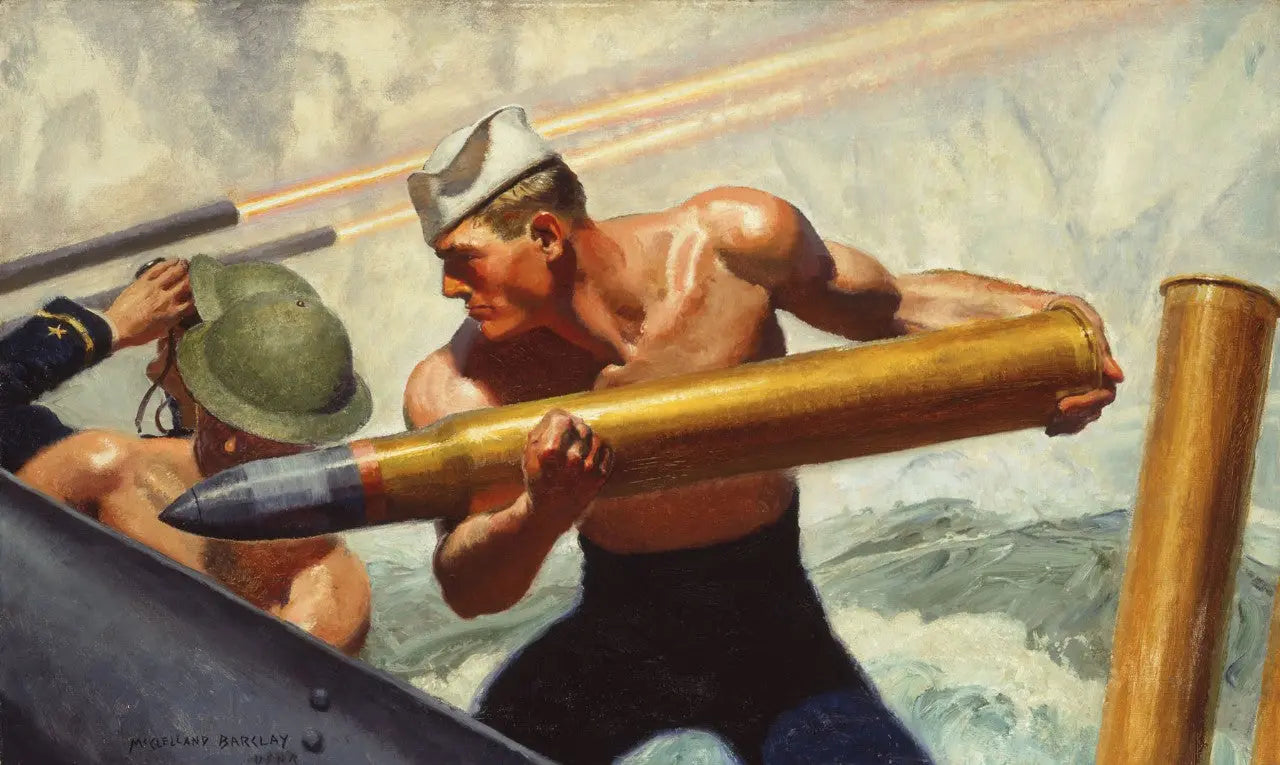 {{ product_title }} Fine Art Print | {{ product_vendor }} Jakero77 McClelland Barclay - US Navy Sailor Loading Fixed Ammunition (1942) Fine Art Print Art Print  Jakero77