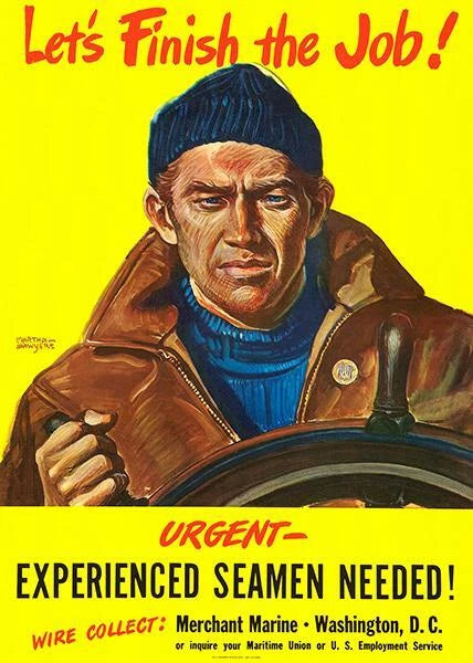 Merchant Marine Seamen Needed! WWII Recruitment Poster 1944 Fine Art Print