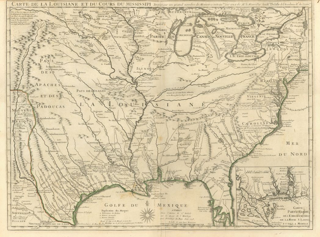 Mississippi River & Louisiana Territory Historic Vintage 1730 Fine Art Print