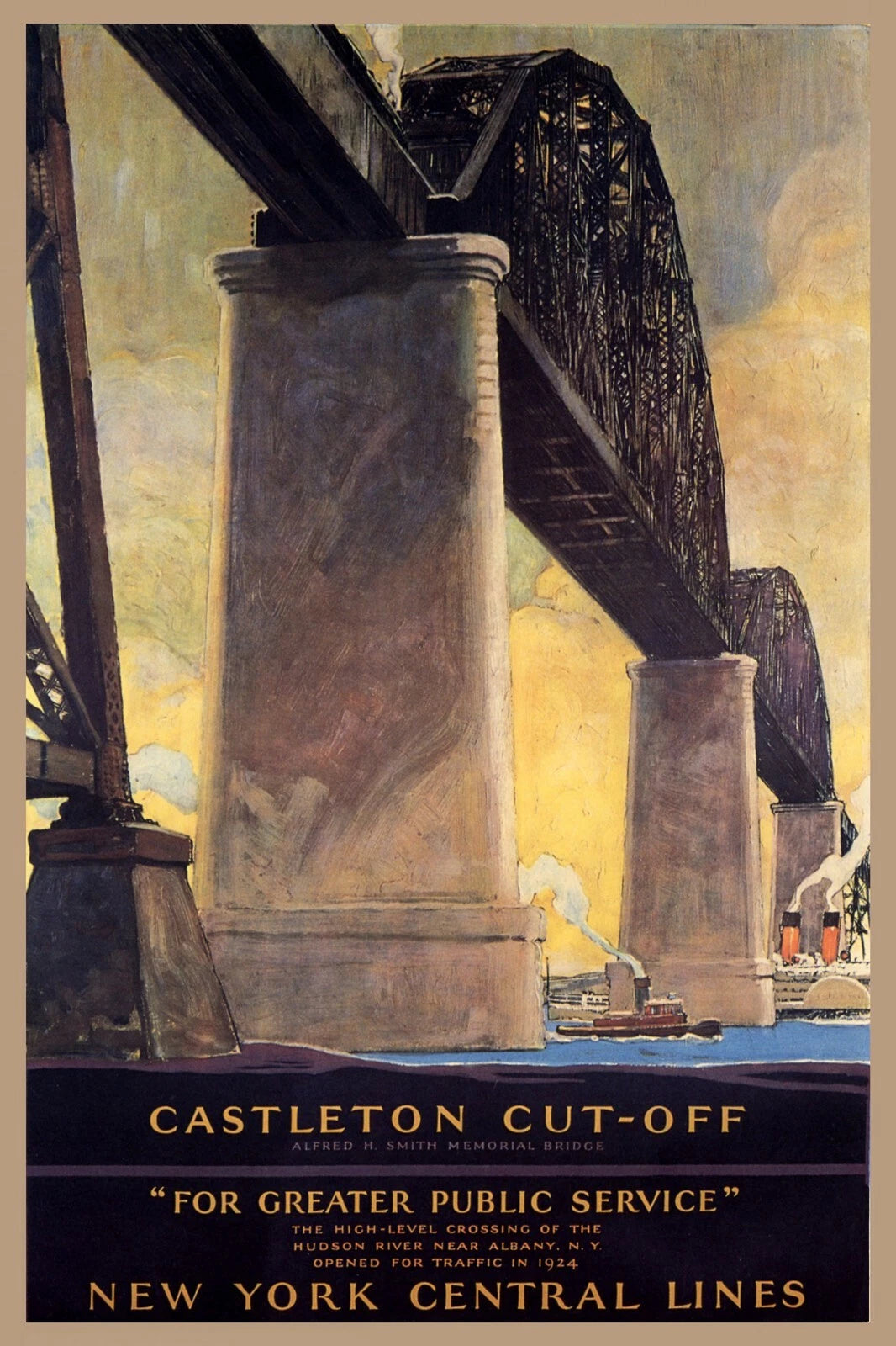 New York Central Lines Castleton Bridge Railroad Travel 1924 Fine Art Print