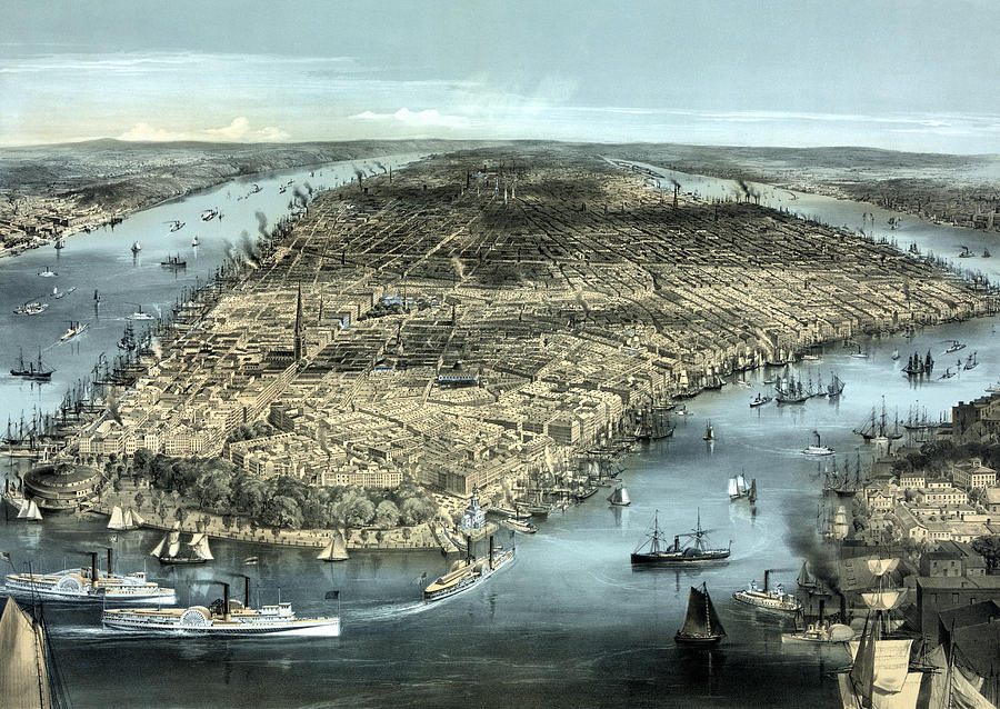 New York City Panoramic Map Print Vintage NYC 1856 Fine Art Print