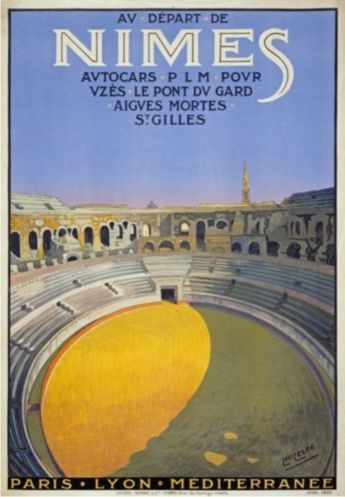 Nîmes France Amphitheater Vintage Travel Poster 1926 Fine Art Print