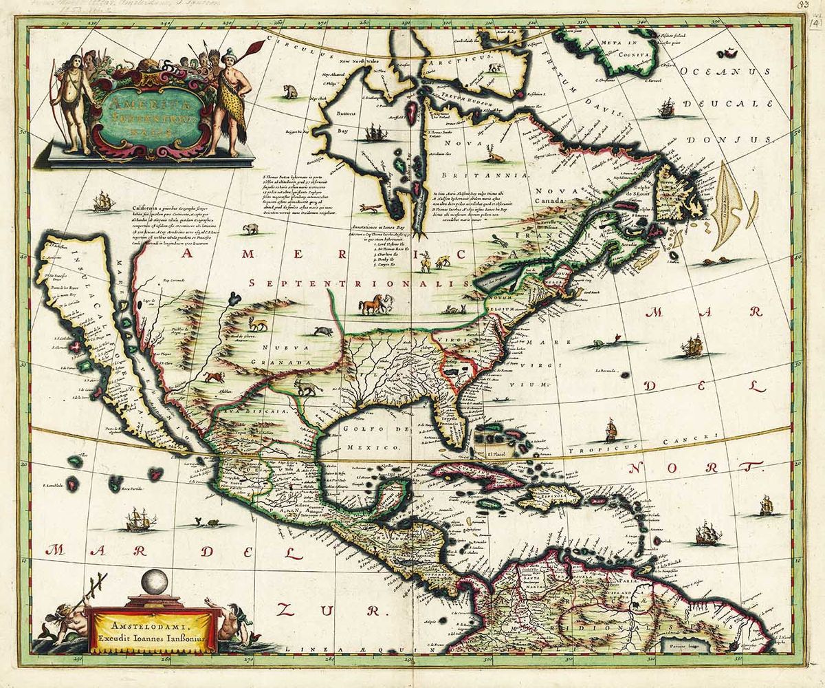 North America Map Vintage Style Early America Wall Art 1652 Fine Art Print