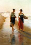 Pasquale Celommi A Walk on the Beach circa 1900 Fine Art Print