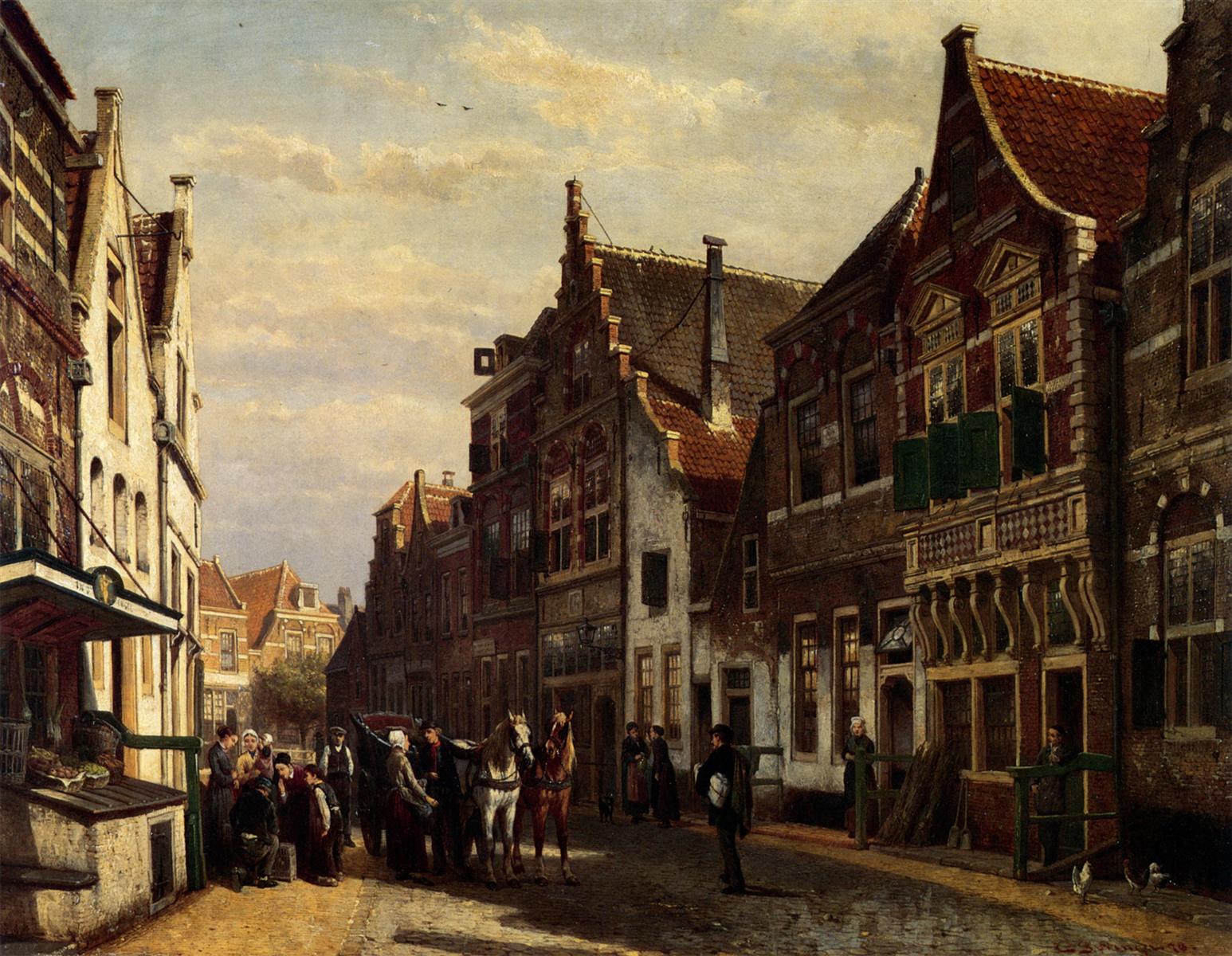 Cornelis Springer Oudewater Street At Summer 1878 Fine Art Print
