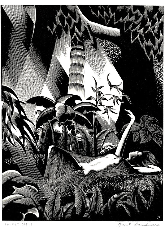 {{ product_title }} Fine Art Print | {{ product_vendor }} Jakero77 Paul Landacre - Forest Girl Nude (1936) - 17" x 22" Fine Art Print Art Print  Jakero77