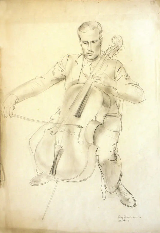 {{ product_title }} Fine Art Print | {{ product_vendor }} Jakero77 Percy Shakespeare - Arthur Kemp Playing Cello (1935) - 17" x 22" Fine Art Print Art Print  Jakero77