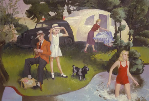 {{ product_title }} Fine Art Print | {{ product_vendor }} Jakero77 Percy Shakespeare - Caravanners Family Picnic (1941) - 17" x 22" Fine Art Print Art Print  Jakero77