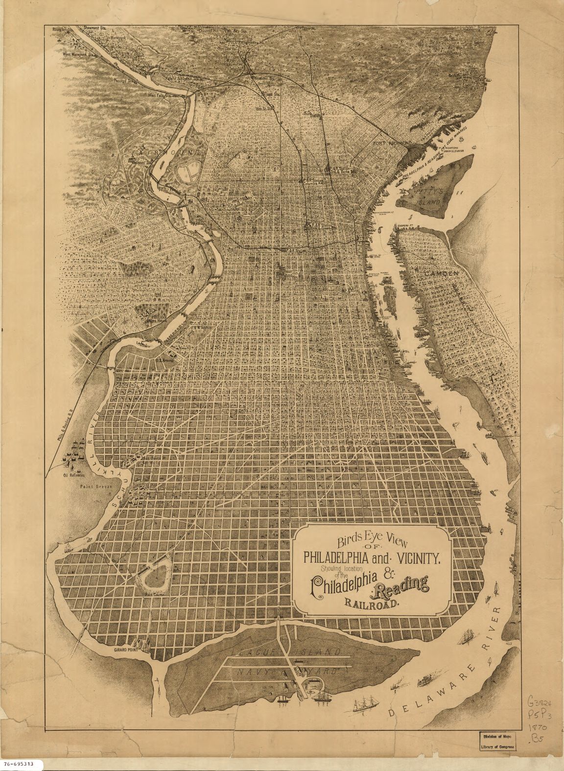 Bird's Eye View of Philadelphia Pennsylvania Vintage 1870 Fine Art Print